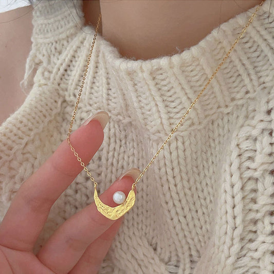 Collana Minimalista Geometrica in Argento con Pendente a Luna per Donna - Stile Tonalità Fredde, Argento Sterling 925, Gioielli di Moda Unisex