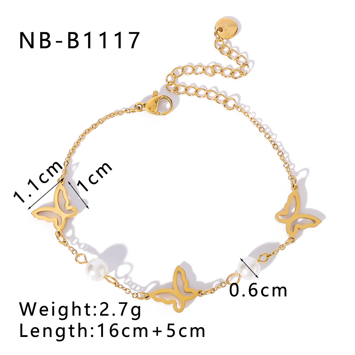 Bracciale da donna bohémien a farfalla stella geometrica in acciaio inossidabile con placcatura sottovuoto 18 carati