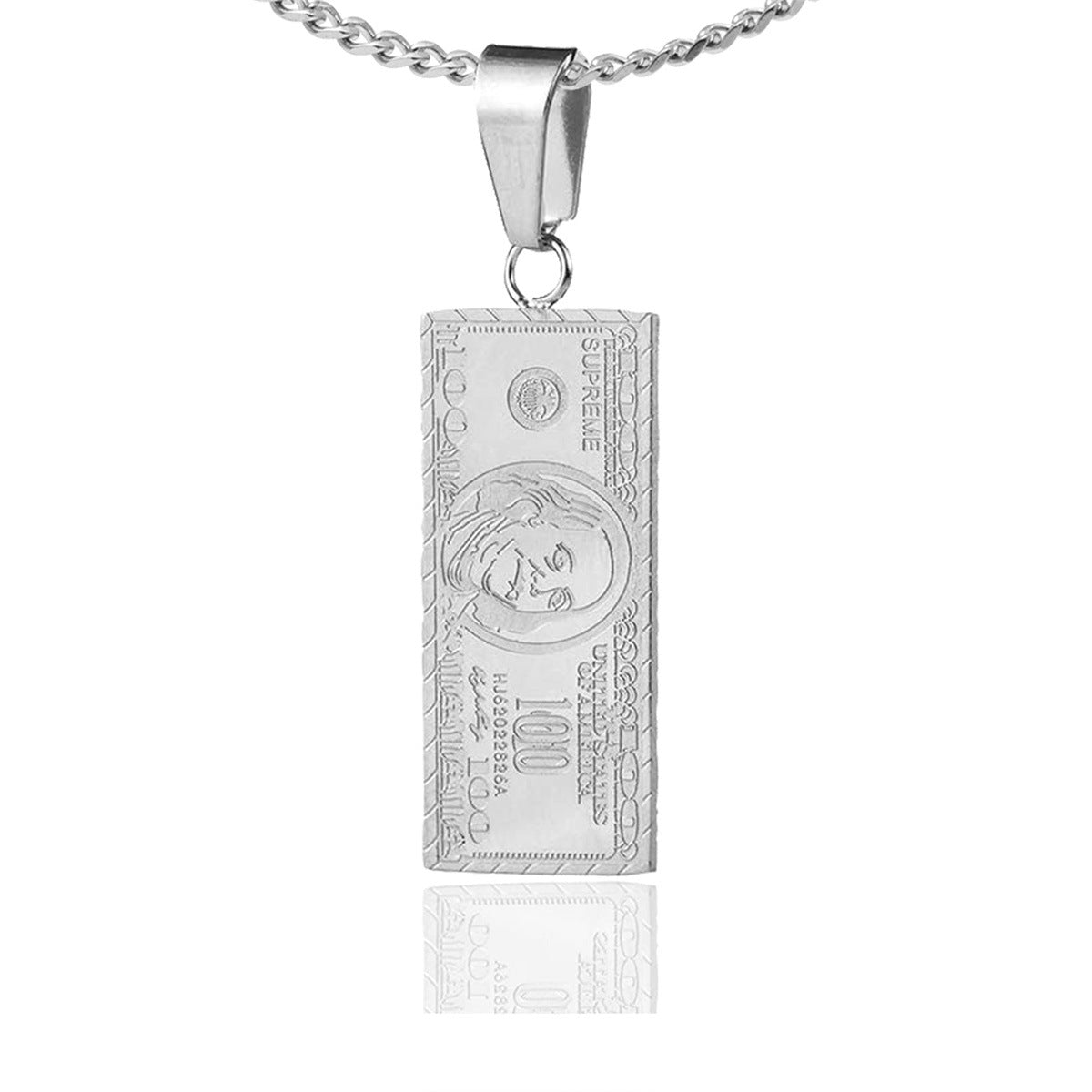 Personalized Geometric Dollar Bill Pendant Stainless Steel Necklace for Men with Plated Finish