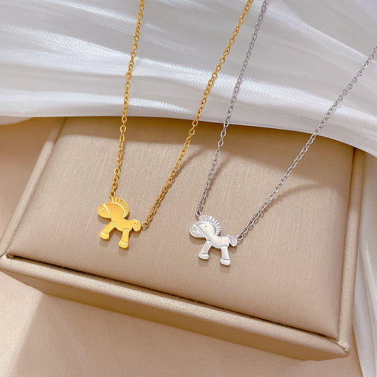 Collar de cadena minimalista de acero de titanio con diseño geométrico de dibujos animados