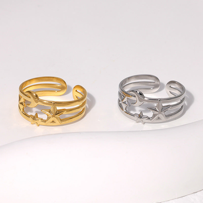 Minimalist 18K Gold Plated Star Moon Stainless Steel Ring