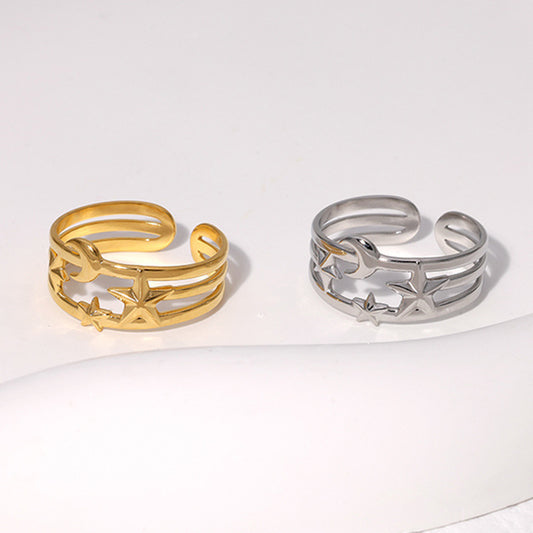 Minimalist 18K Gold Plated Star Moon Stainless Steel Ring