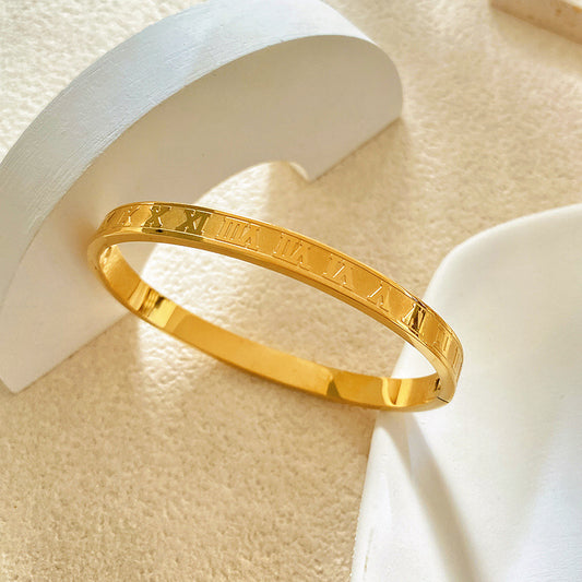 Minimalist Luxury Roman Number Titanium Steel Plated Bracelet