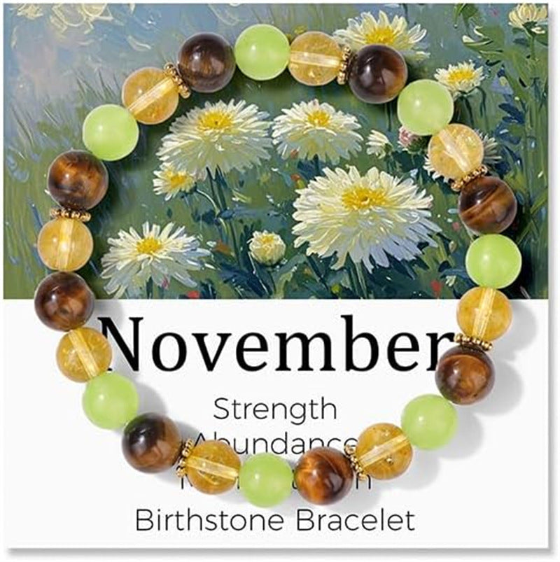 Sweet Natural Gemstone Beaded Stretch Bracelet for Women with Month Card