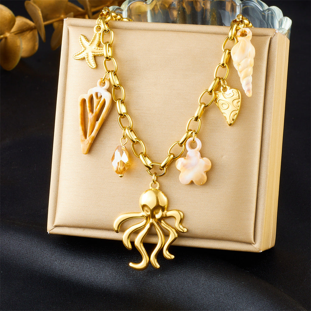 Elegant Stainless Steel Drip Oil Moon Sun Flower Pendant Necklace with Cable Chain for Women