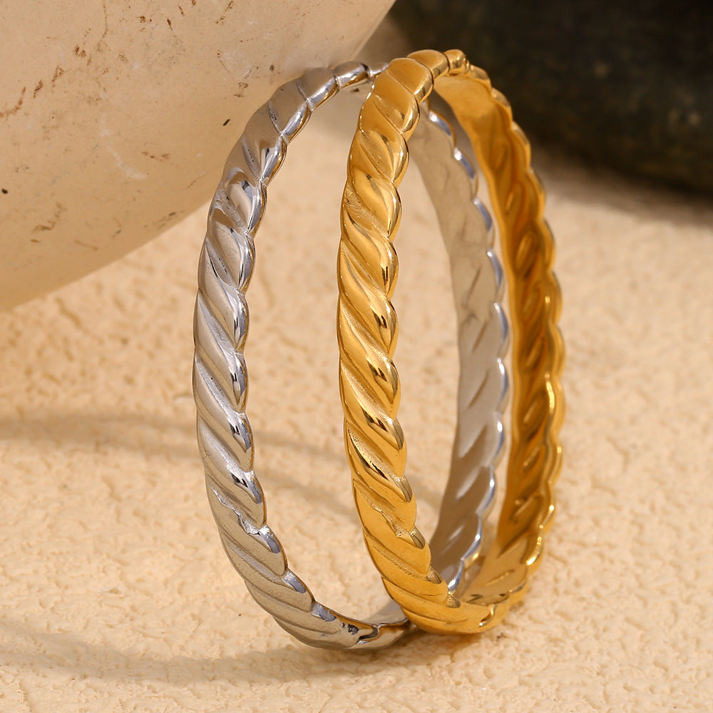 Bracciale Elegante a Strisce da Donna in Acciaio Inossidabile Placcato Oro 18K Minimalista
