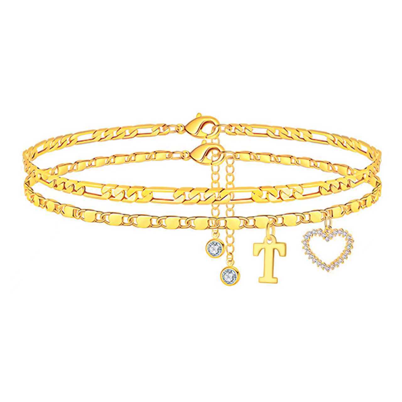 Minimalist Heart Letter Alloy Rope Chain Anklet for Women
