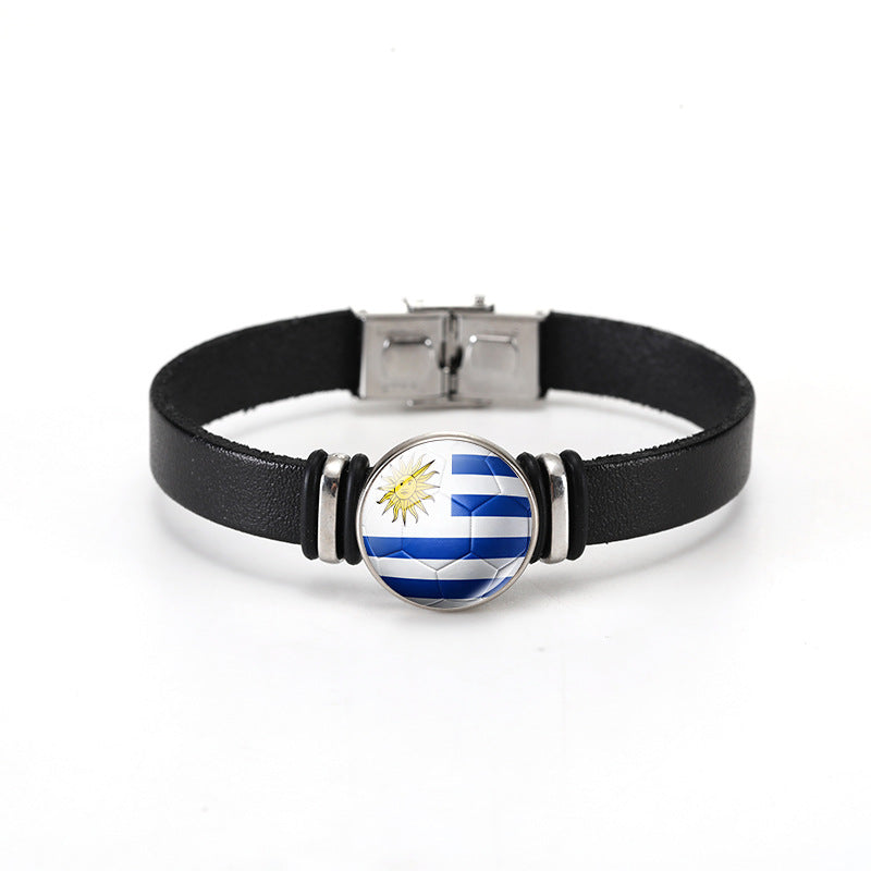 Unisex Geometric Round Leather Bracelet with Snap Button