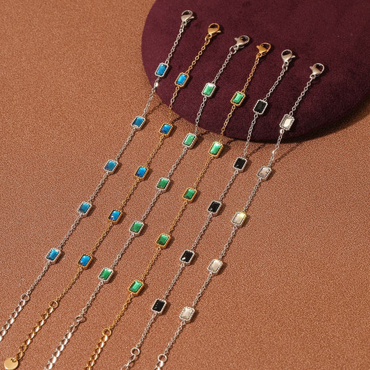 Pulsera geométrica de moda de acero titanio chapado en oro de 18 quilates con pedrería de colores para mujer