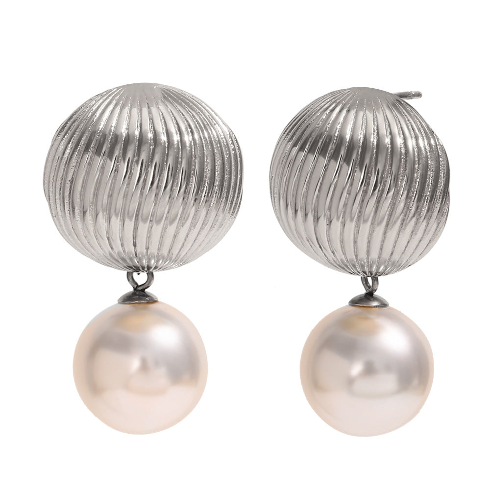 Pendientes de perlas de imitación con diseño de globo aerostático, de acero inoxidable chapado en oro, redondos, geométricos, elegantes y vintage para mujer