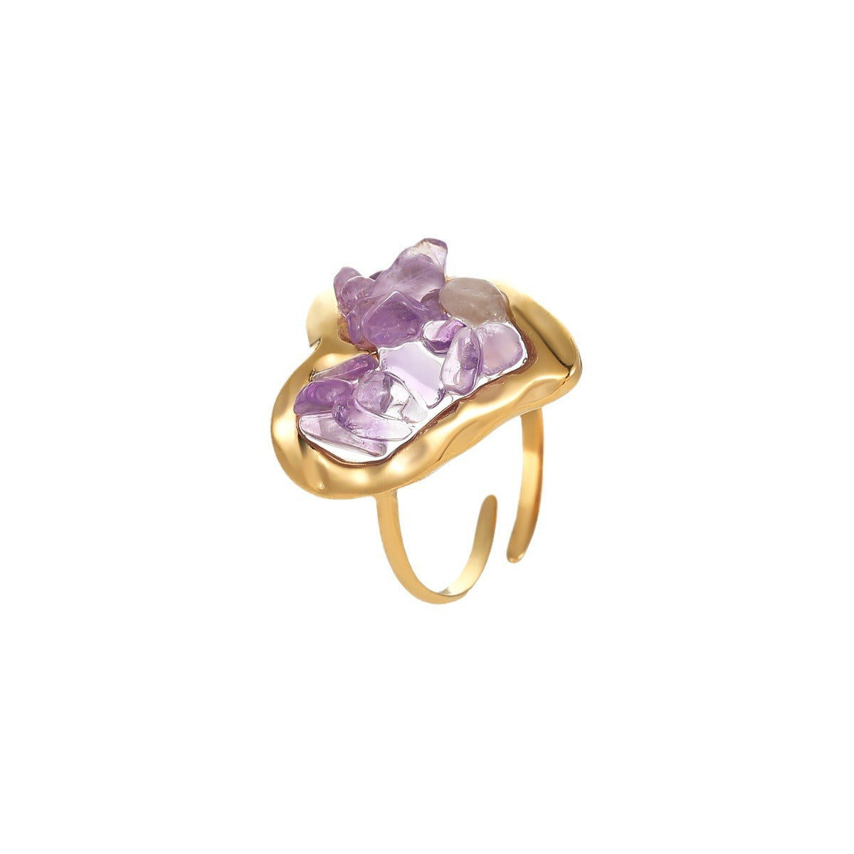 Anillo minimalista de acero inoxidable en forma de corazón con baño de oro de 18 quilates e incrustaciones de piedra natural para mujer