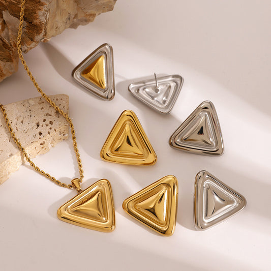 Gold Plated Stainless Steel Triangle Geometric Pendant Necklace for Women