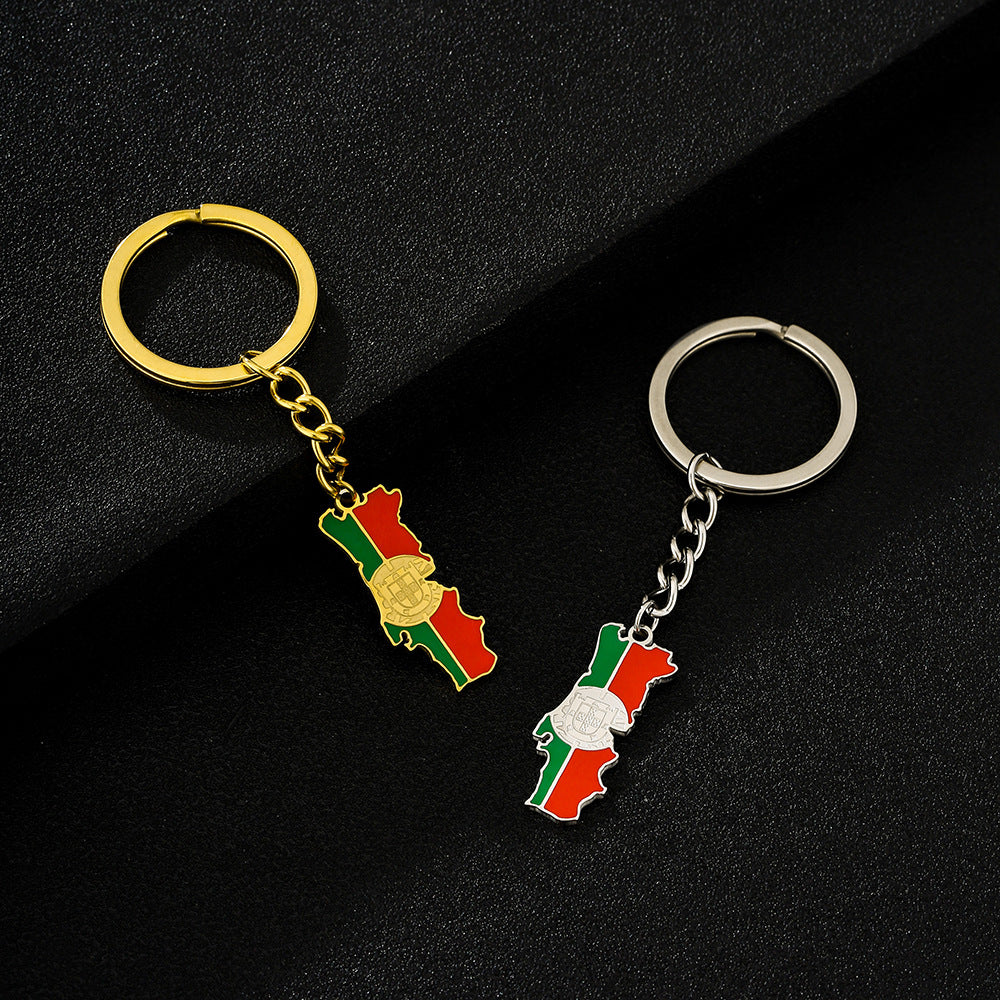 Llavero Colgante Étnico Portugués Vintage en Acero Inoxidable con Acabado Esmaltado para Hombres y Mujeres