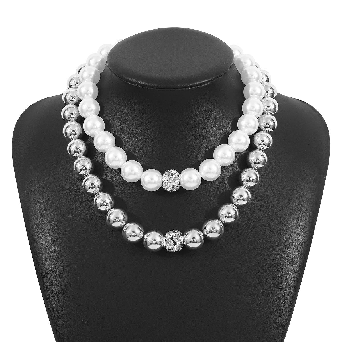 Collar Minimalista de Perlas Sintéticas Geométricas de Estilo Vintage con Acentos de Pedrería para Mujer
