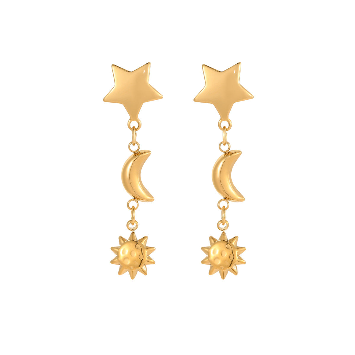 Orecchini minimalisti a stella e luna crescente in acciaio inossidabile placcati oro 18 carati da donna