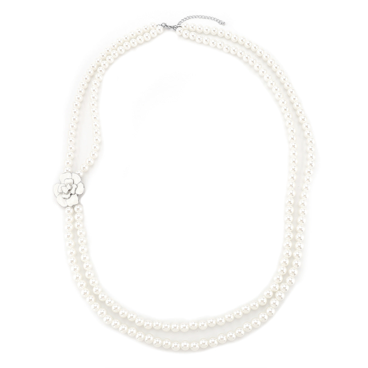 Fashionable Camellia Flower Pendant Necklace with Simulated Pearls and Alloy, Enamel Finish, Long Layered Sweater Chain for Women