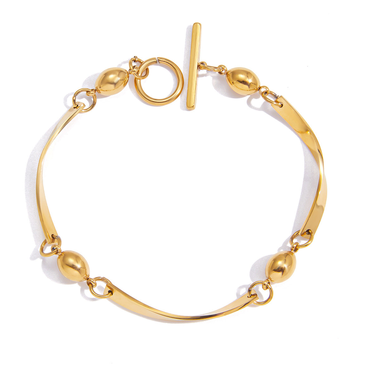 Elegante Pulsera de Acero Inoxidable con Diseño Geométrico Ondulado y Acabado Chapado para Mujer, Joyería de Lujo Resistente al Deslustre