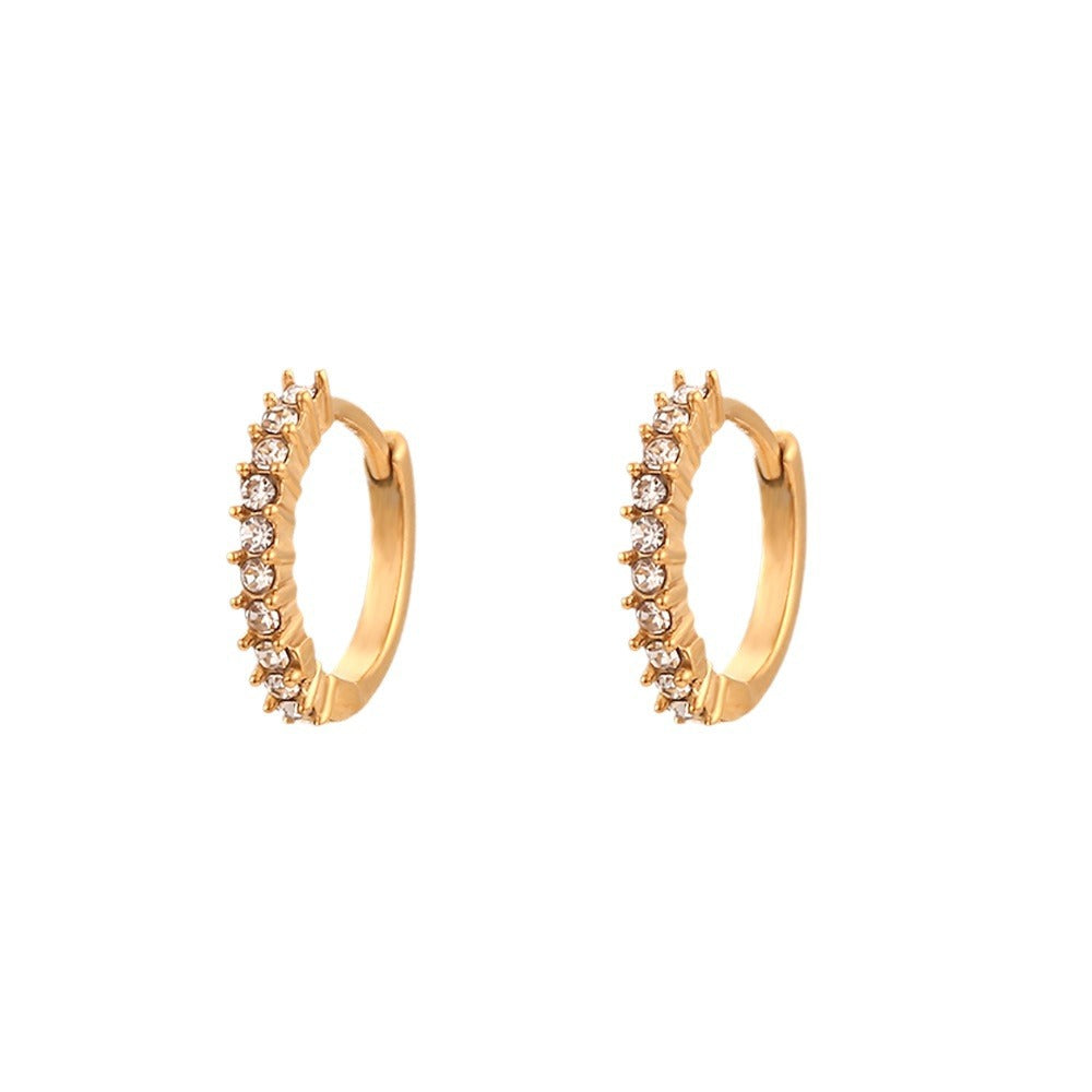 Minimalist Geometric Stainless Steel 18K Gold Plated Mini Huggie Earrings with Micro-Pavé Zirconia