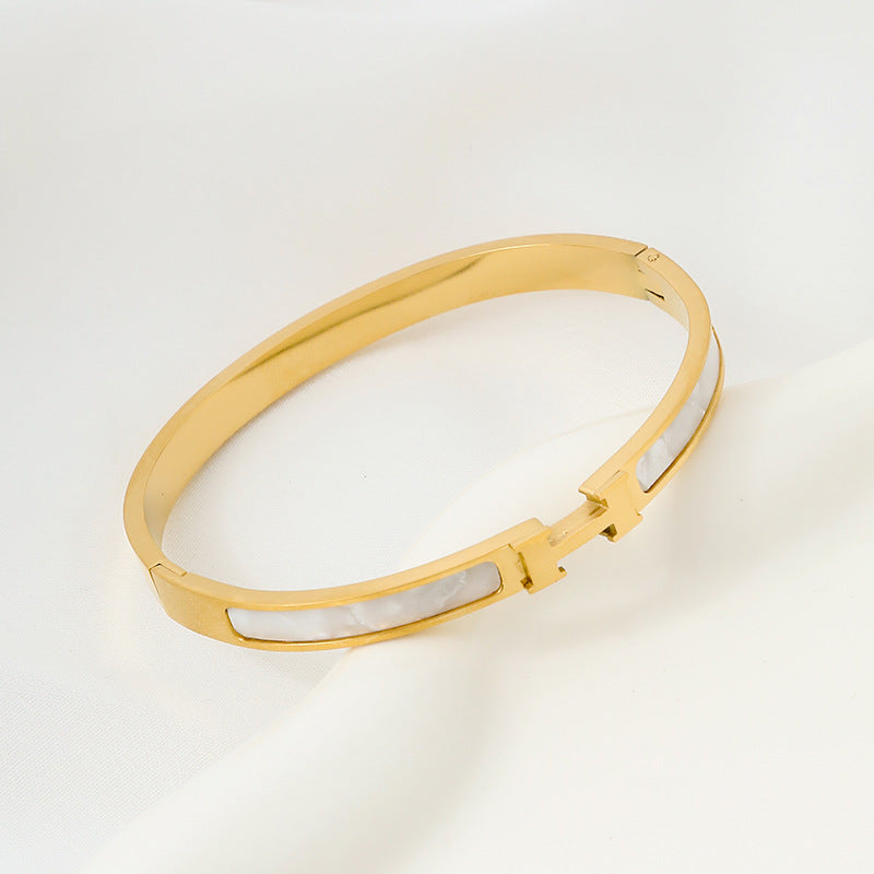 Minimalist H-Shaped Titanium Steel Bracelet with Plating Finish for Women and Men, Geometric Design Fashion Jewelry