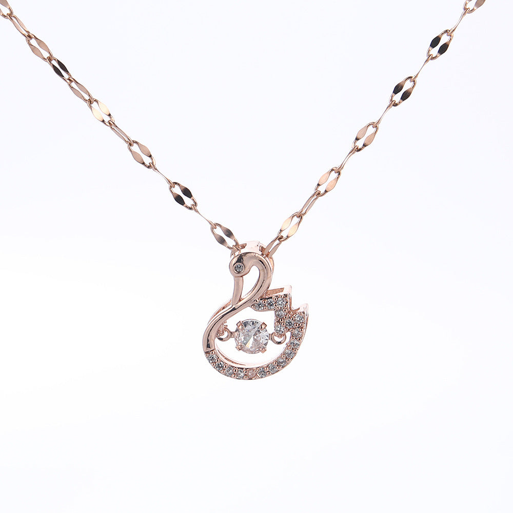 Elegant Swan Pendant Necklace for Women in Titanium Steel with Rhinestone Inlay on Wavy Chain, Hypoallergenic and Tarnish-Resistant