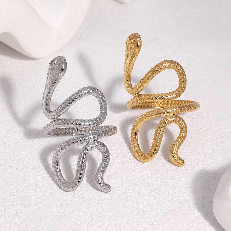Minimalist Gold Plated Stainless Steel Snake Ring for Women