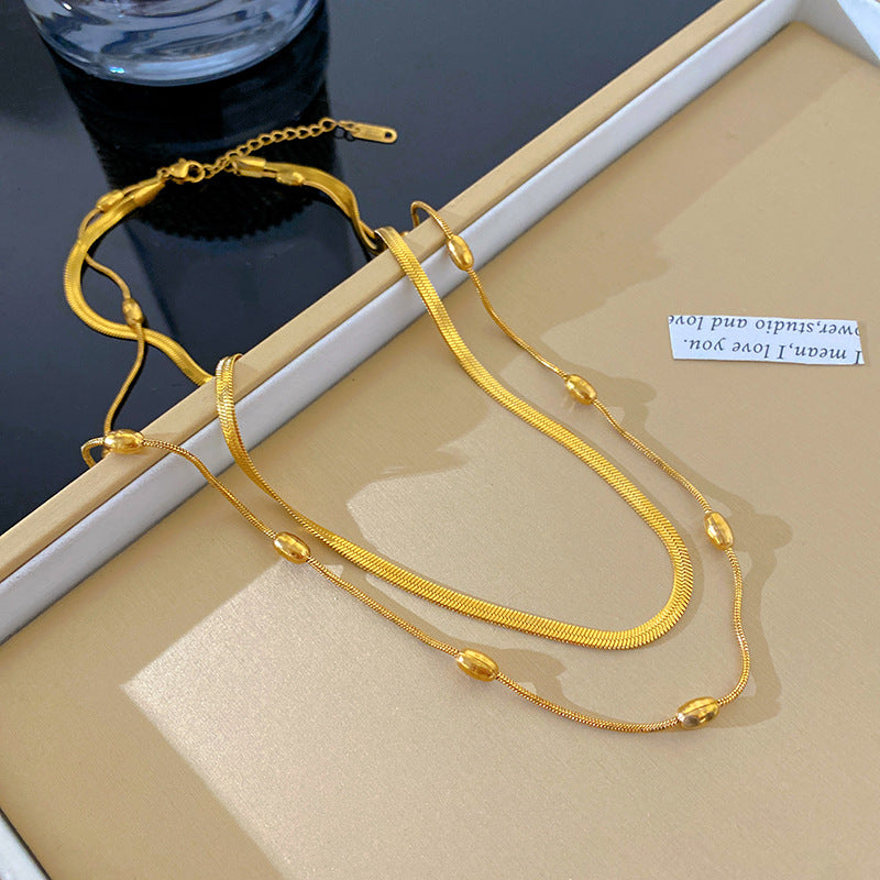 Minimalist Geometric Double Layer Snake Chain Necklace Titanium Steel Plated