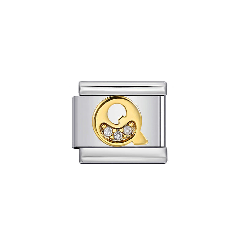 Gold Plated Stainless Steel Letter Charm Bar Bracelet DIY Modular Detachable Unisex