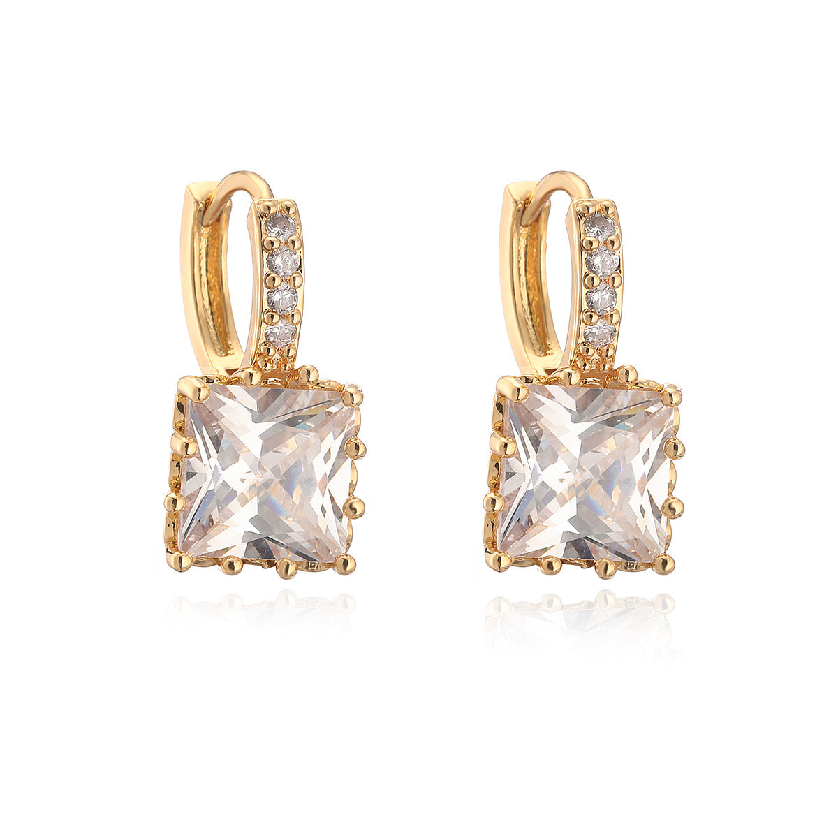 Minimalist Geometric Copper Earrings with Gold Plating and Cubic Zirconia for Women