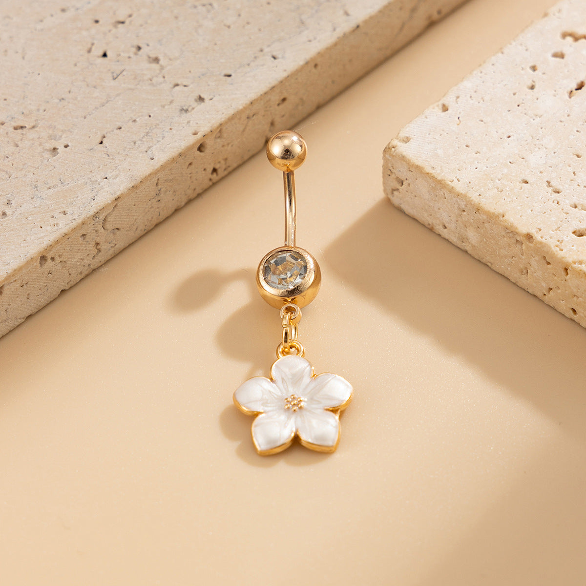 Sweet Floral Rhinestone Inlay Drip Oil Plated Stainless Steel Belly Button Ring