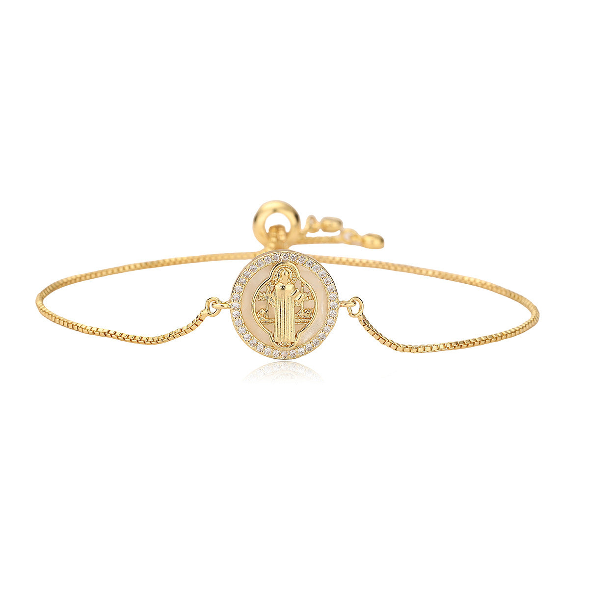 Bracciale Minimalista Geometrico in Rame con Placcatura in Oro 18K e Zirconi Micro-Incastonati da Donna