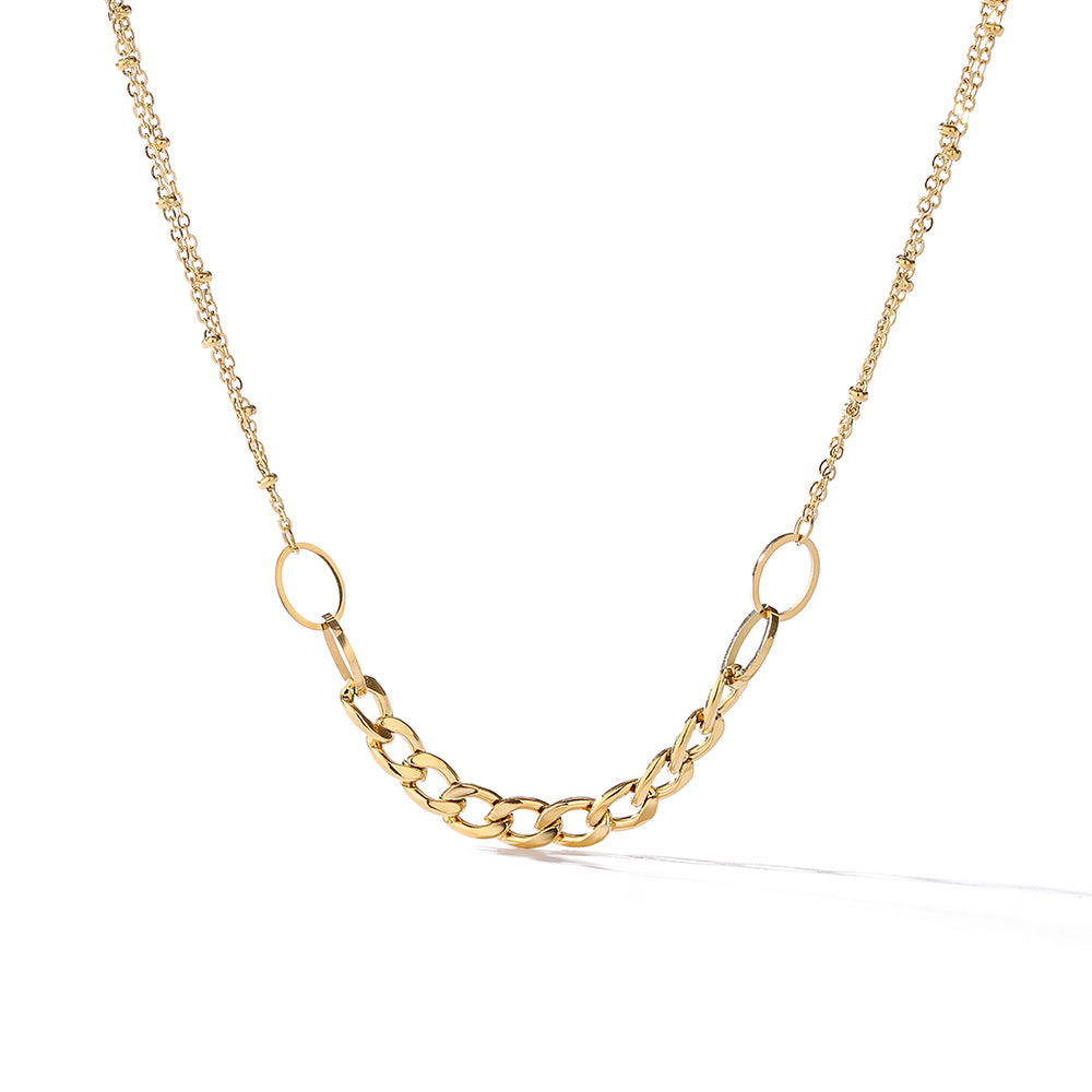Minimalist Feather Tree Pendant Necklace for Women Titanium Steel Double Layer Clavicle Chain