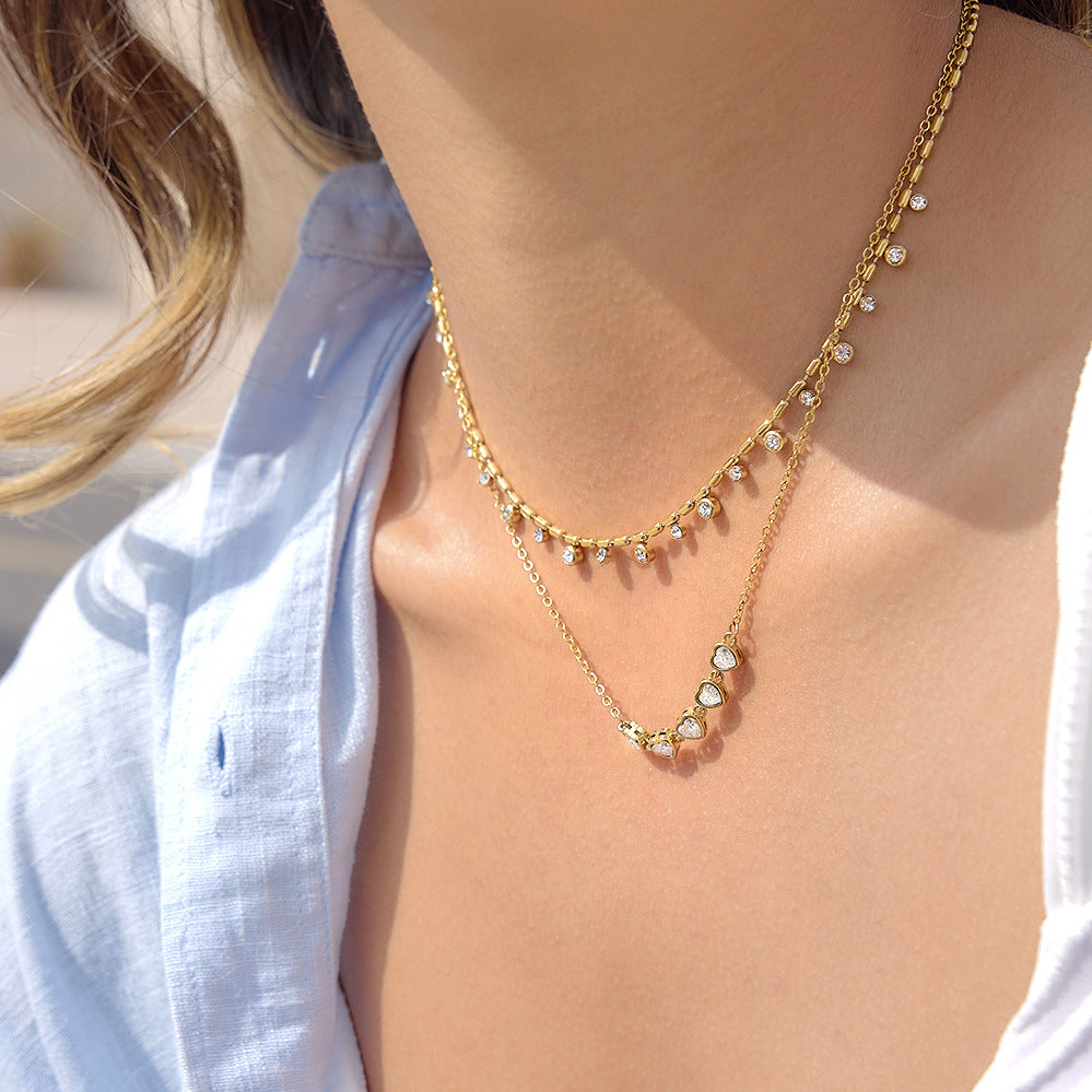 Minimalist Geometric Round Rhinestone Stainless Steel Ball Chain Necklace for Women