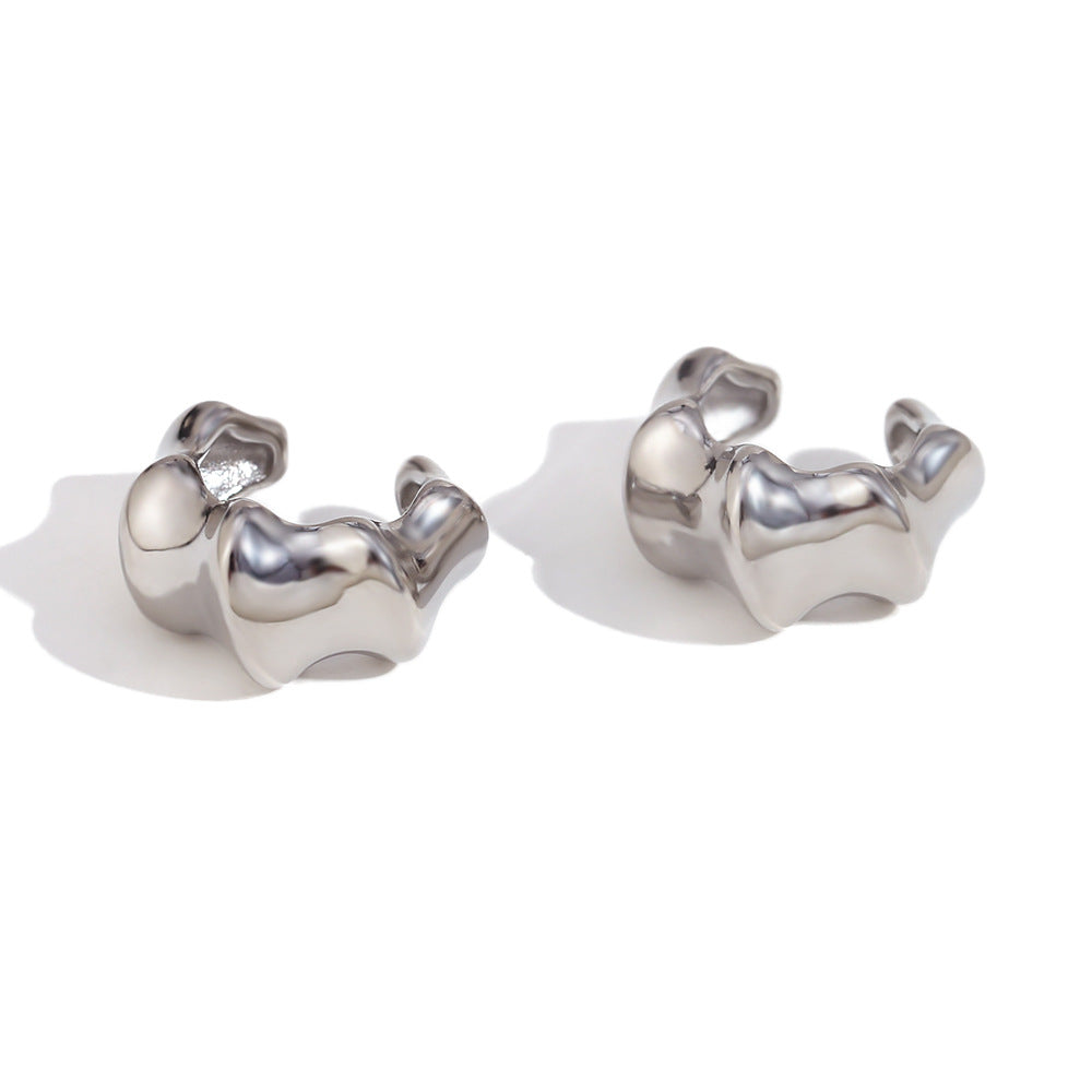 Fashionable Minimalist Geometric Bamboo-Shaped Stainless Steel Ear Clips for Women with 18K Gold Plating