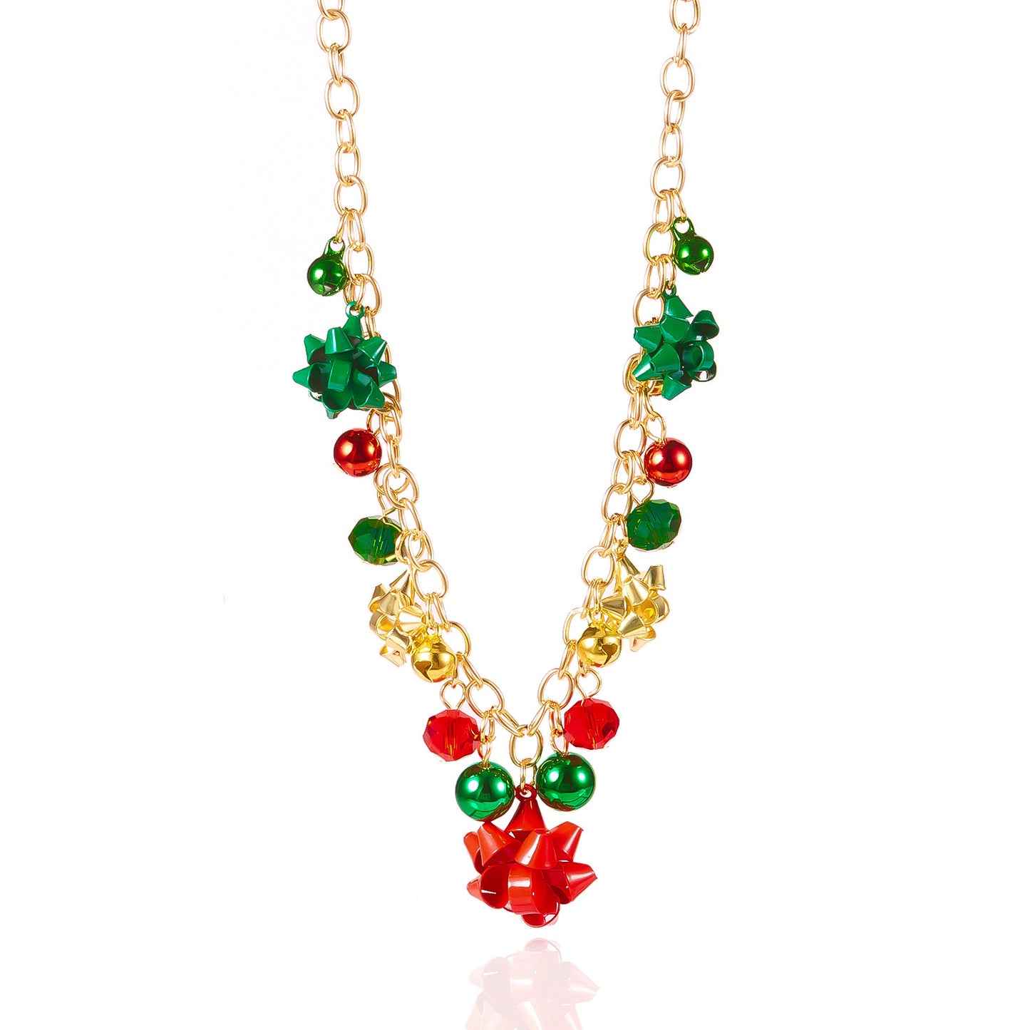Christmas-Themed Pendant Necklace with Bell and Reindeer Charms, Zinc Alloy, Electroplated, Unisex Holiday Choker