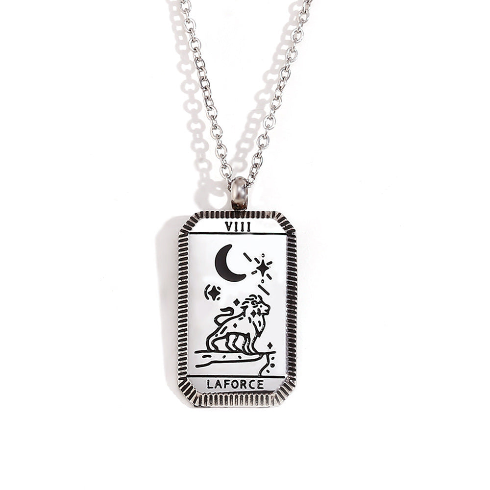 Collana con ciondolo quadrato minimalista a tarocchi da donna in acciaio al titanio con placcatura in oro 18 carati e design geometrico