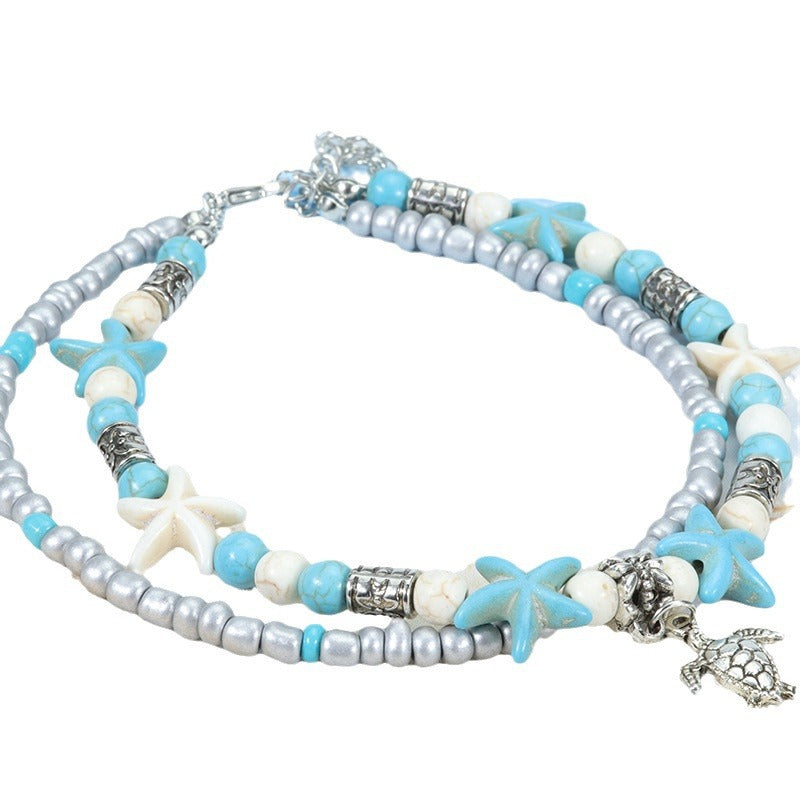 Vintage Alloy Starfish Turtle Anklet Set