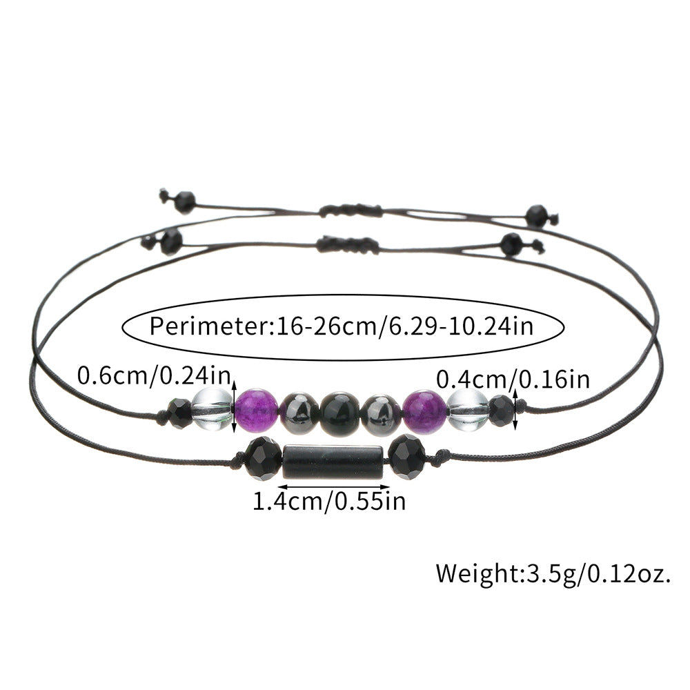 Minimalist Handmade Cylindrical Beaded Stone Bracelet with Rose Quartz Tiger Eye Hematite and Black Agate for Unisex