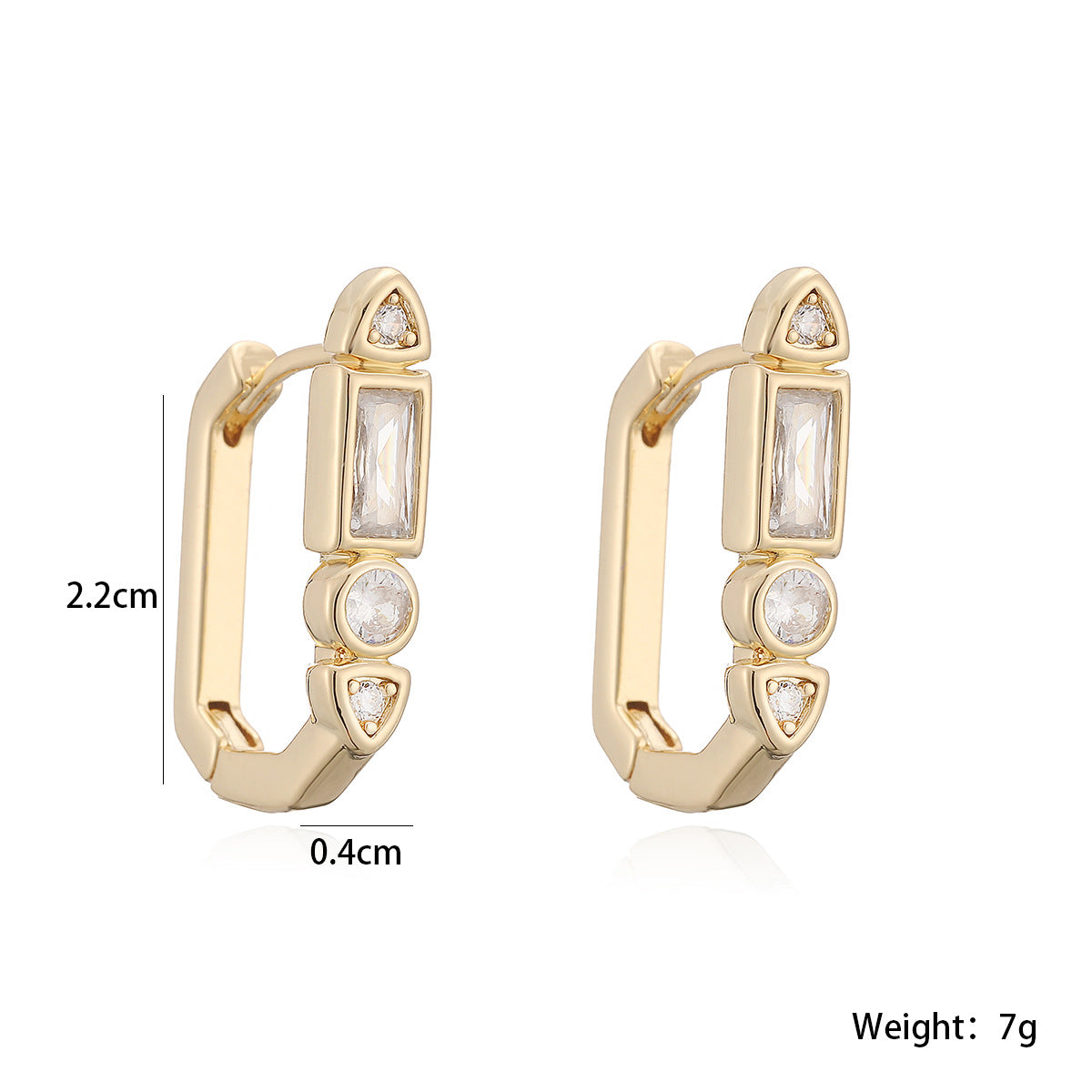 Minimalist Geometric Brass Gold Plated Cubic Zirconia Hoop Earrings for Women