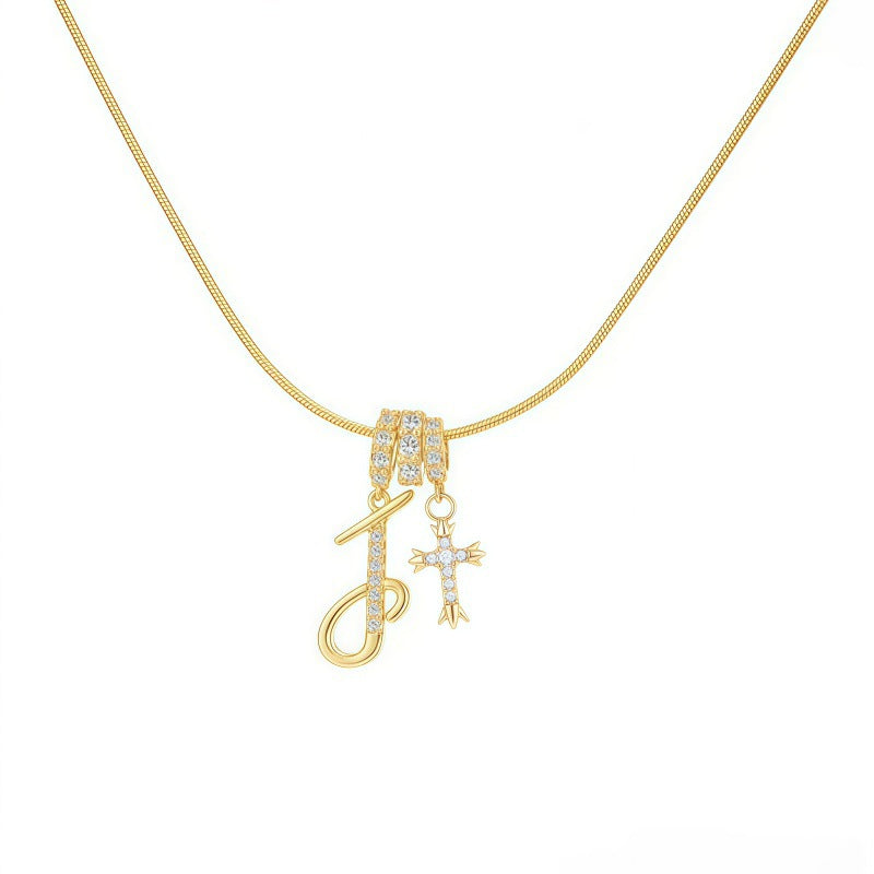 Sweet 22K Gold Plated Letter Titanium Steel Pendant Brass Cable Chain Necklace Unisex