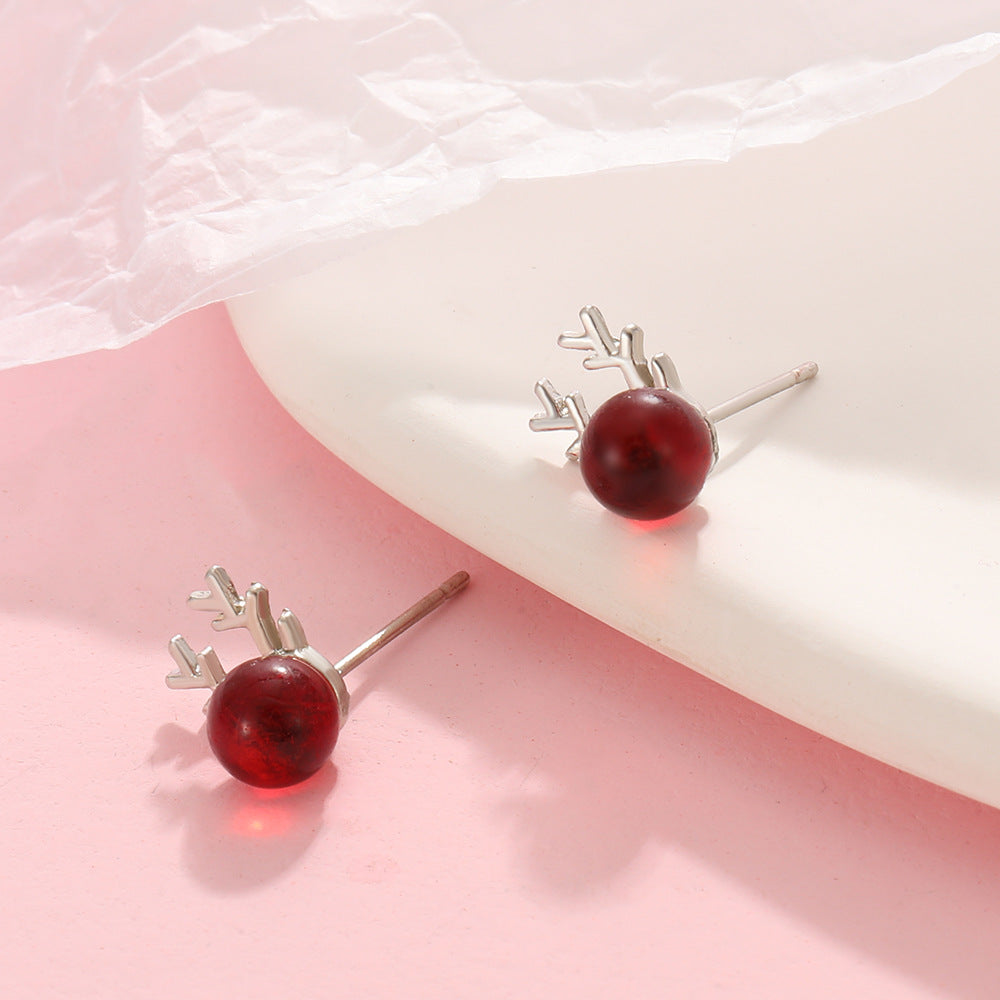 Pendientes Minimalistas de Ciervo para Mujer en Aleación con Acabado Galvanizado, Diseño Inspirado en Terciopelo Rojo Temático Navideño