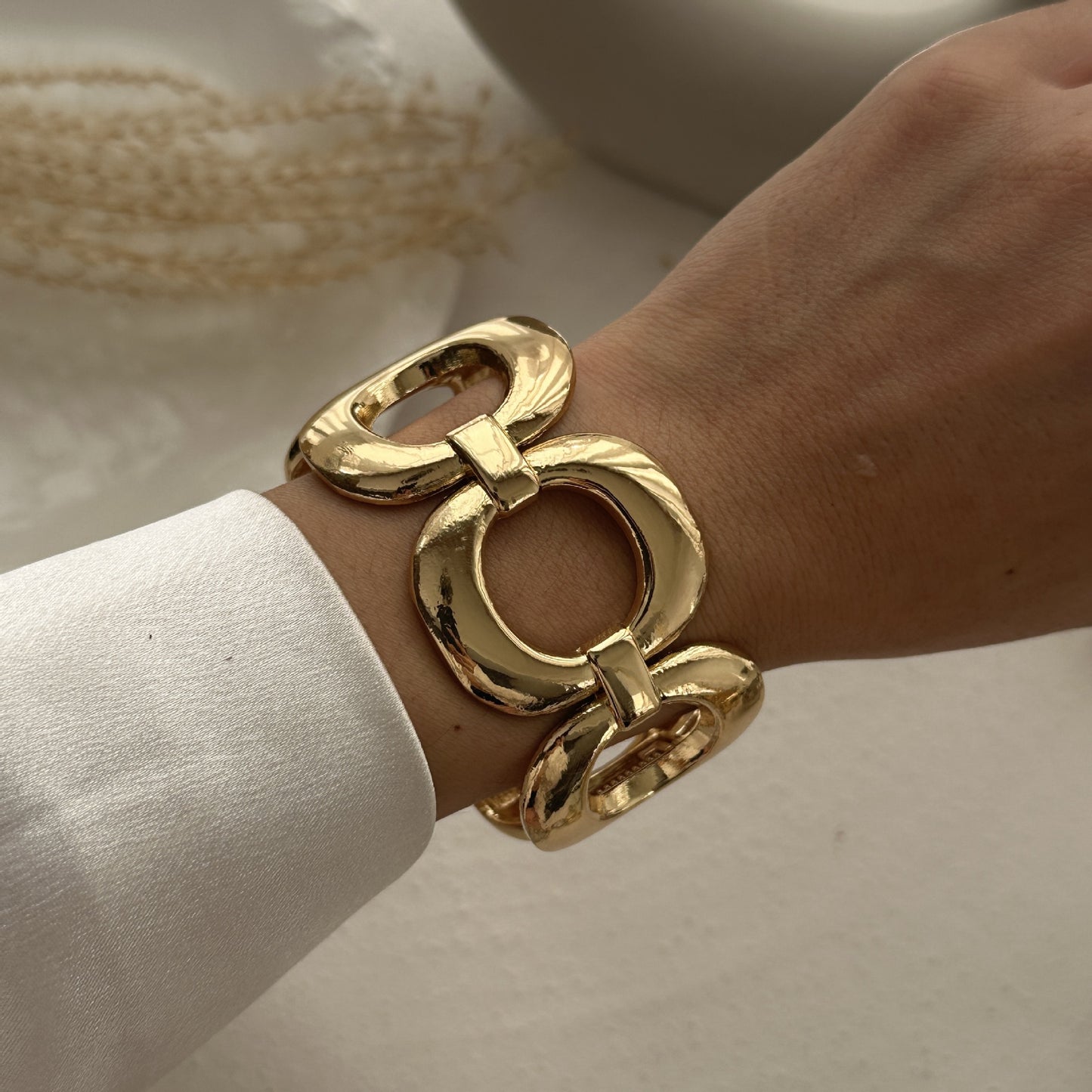 Bracciale alla moda con polsino largo in lega placcata oro, stile hip-hop e geometrico