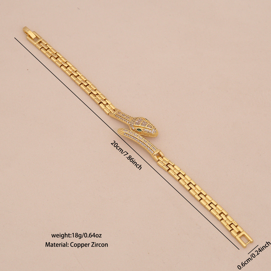Fashionable Snake-Shaped Zirconia Micro-Paved Copper Bracelet for Women with Luxe Minimalist Appeal