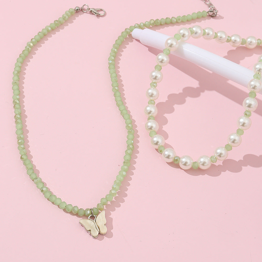 Conjunto de collar con colgante de mariposa minimalista para niñas con cuentas de cristal en cadena de bolas, joyería infantil estilo princesa dulce y linda