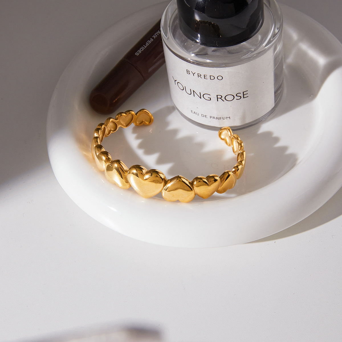 Luxury 18K Gold Plated Heart Stainless Steel Cubic Zirconia Bracelet