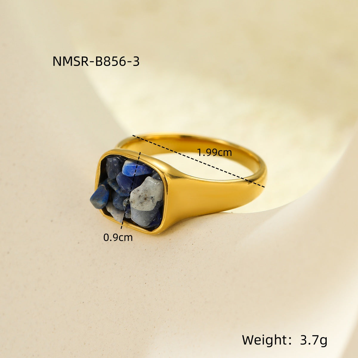 Anello Quadrato in Acciaio Inossidabile Stile Francese Vintage con Intarsio in Pietra Naturale, Ipoallergenico e Resistente allo Sbiadimento per Donna