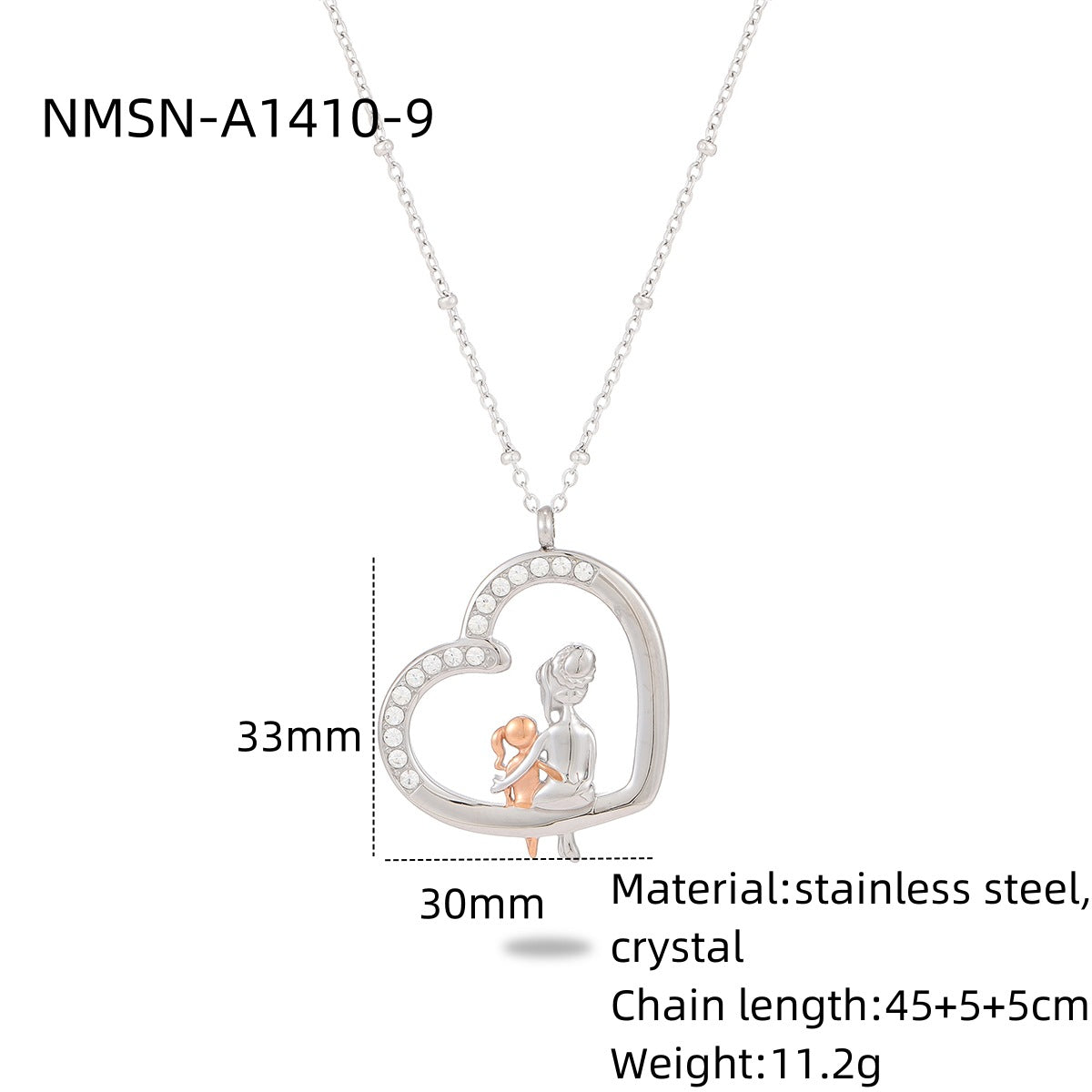 Collar con Colgante Minimalista de Acero de Titanio en Forma de Corazón para Mujer con Incrustaciones de Diamantes de Imitación y Acabado Chapado