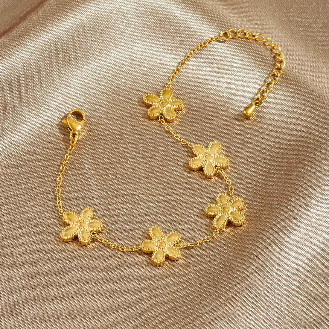 Sweet Gold Plated Stainless Steel Floral Bracelet for Women