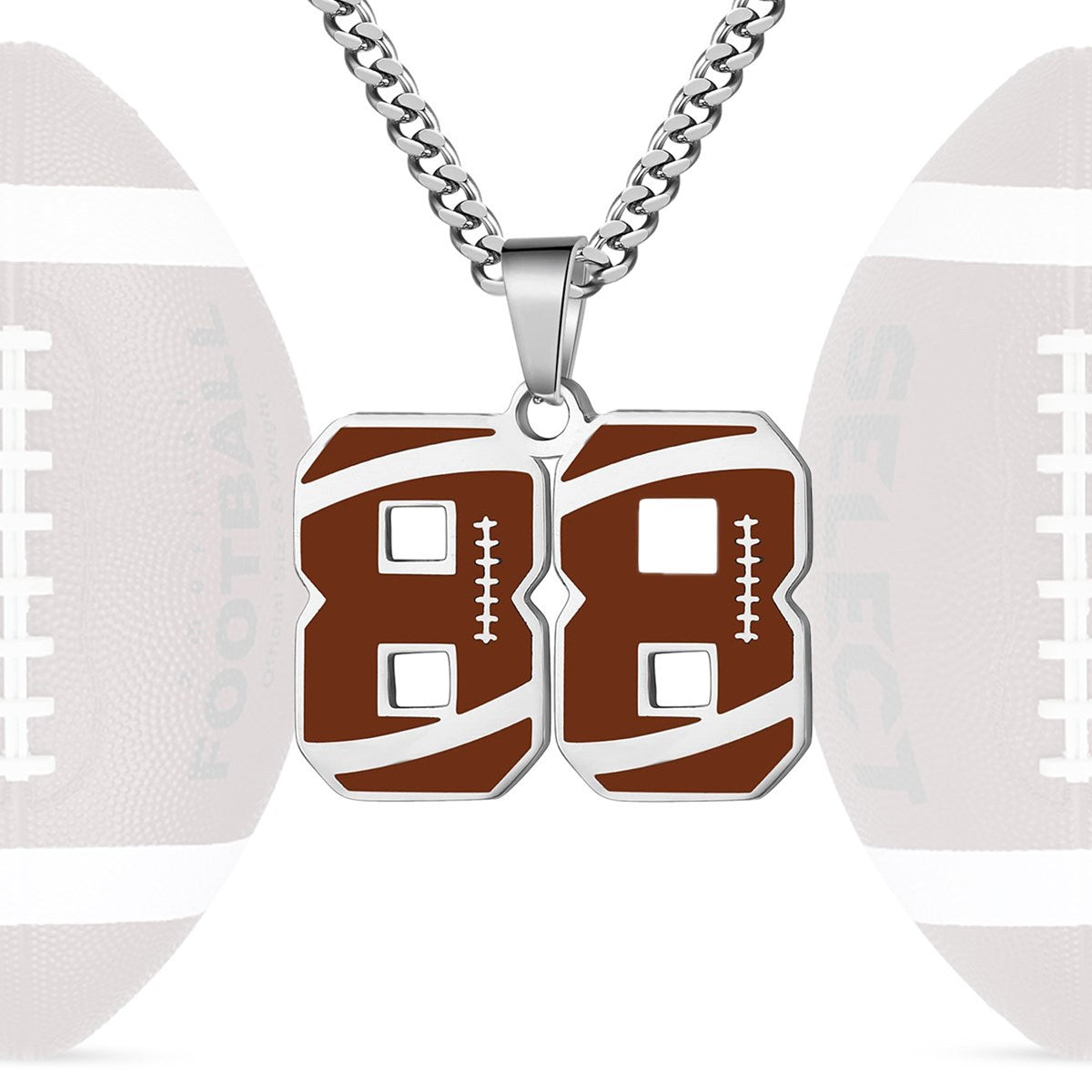 Motivational Football Number Pendant Necklace for Men in Stainless Steel with Polished Finish and Letter/Number Design