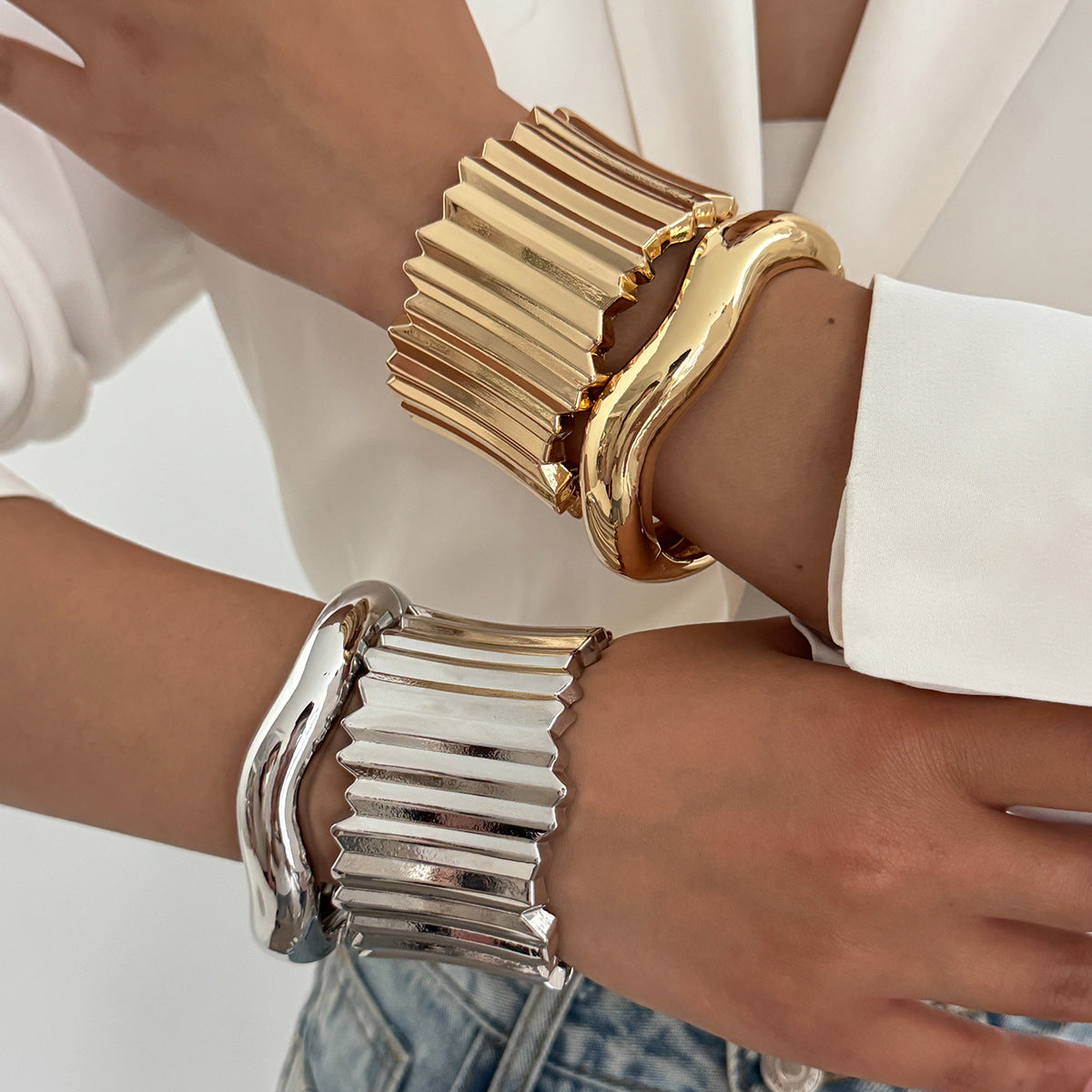 Punk Oval Plated Alloy Wide Cuff Bracelet for Women