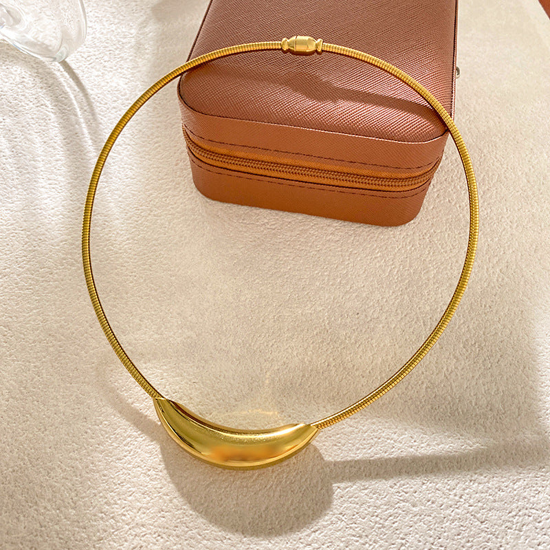 Geometric Oval Hollow Curved Tube Titanium Steel Choker Necklace Plated Unisex